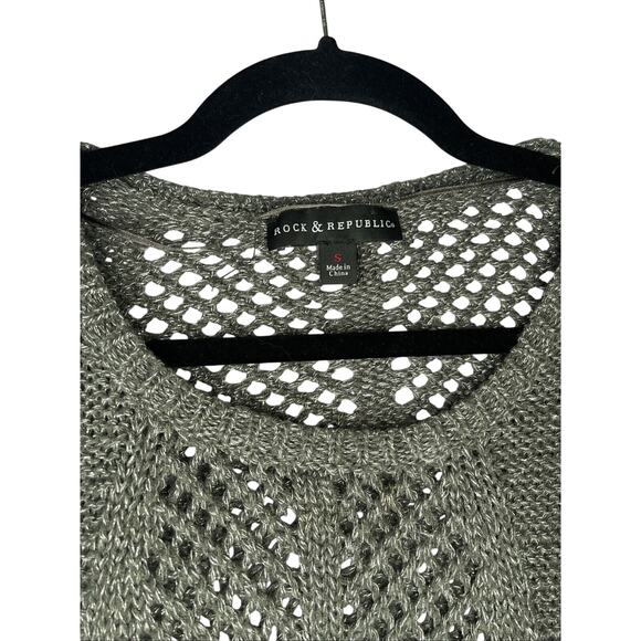Rock & Republic Women's Metallic Thread Sweater Large Dark Gray Silver Pullover - Picture 3 of 6